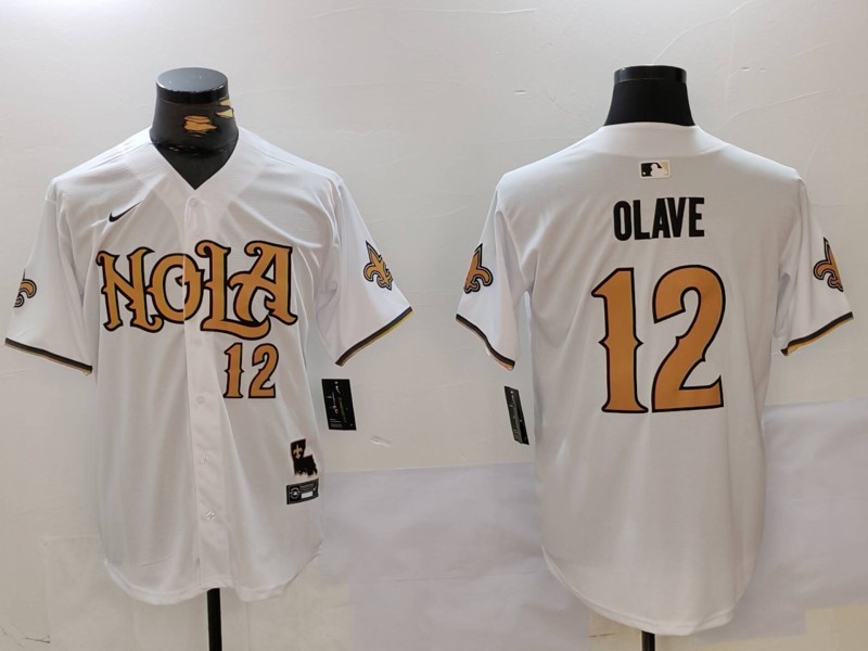 Men New Orleans Saints 12 Olave White Second generation Joint Name 2024 Nike Limited NFL Jersey style 1